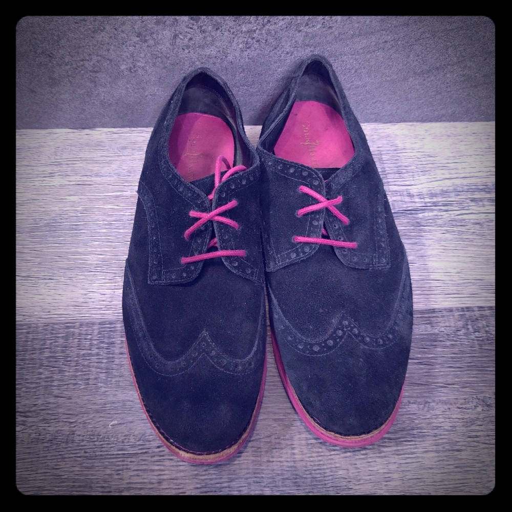 Cole Haan LunarGrand Wingtip Black Suede Pink Sole